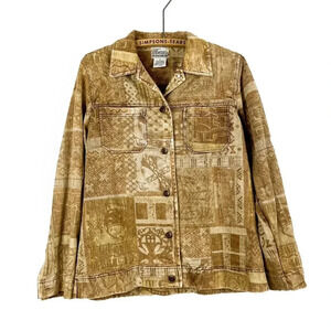 Country Collection Vintage 90s Tan Denim Jacket - Patchwork Southwestern Cowboy